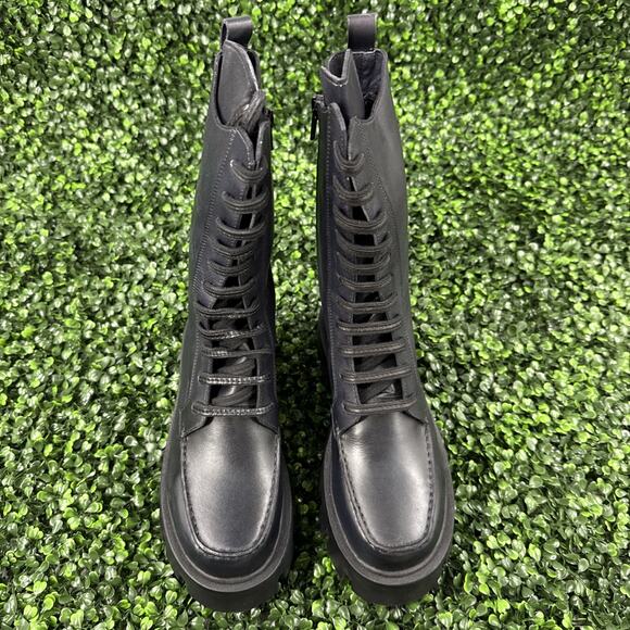 Free People combat boots Jones Lug Sole Lace Up Size 7.5 Black Leather NWB - Picture 3 of 9